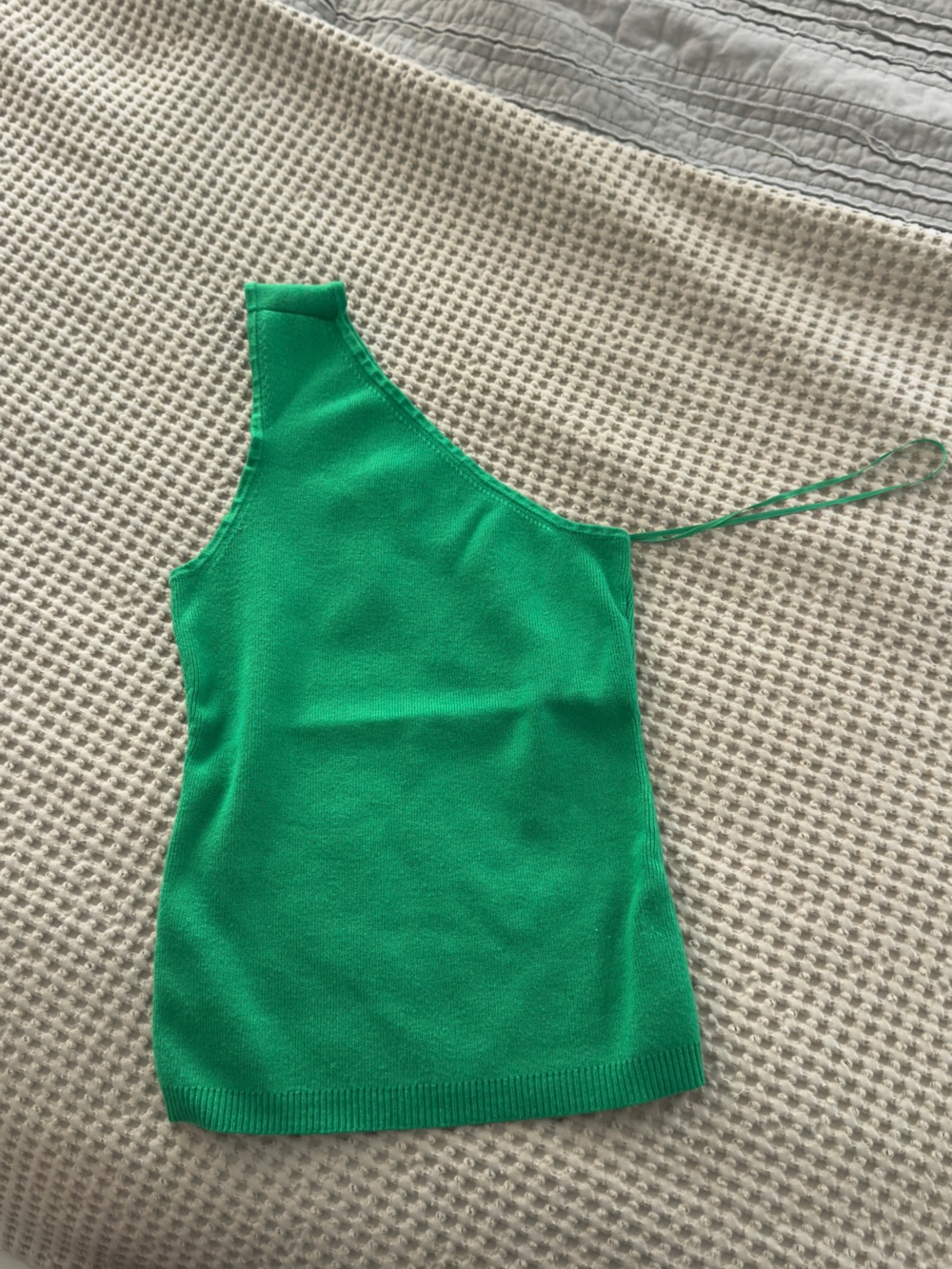 Maeve Bright Green One-Shoulder Knit Tank